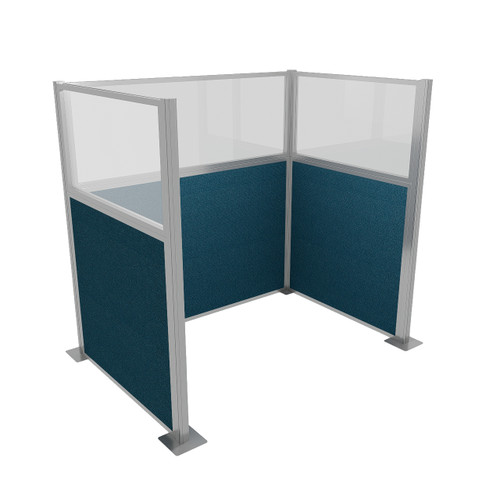 Portable Partition Wall Pre-Configured Hush Panel Cubicle, U Shape 6' x 4' W/ Window Caribbean Woven Fabric - Silver Trim