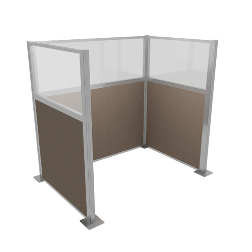 Portable Partition Wall Pre-Configured Hush Panel Cubicle, U Shape 6' x 4' W/ Window Slate Woven Fabric - Silver Trim