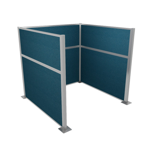 Portable Partition Wall Pre-Configured Hush Panel Cubicle, U Shape 6' x 6' Caribbean Woven Fabric - Silver Trim