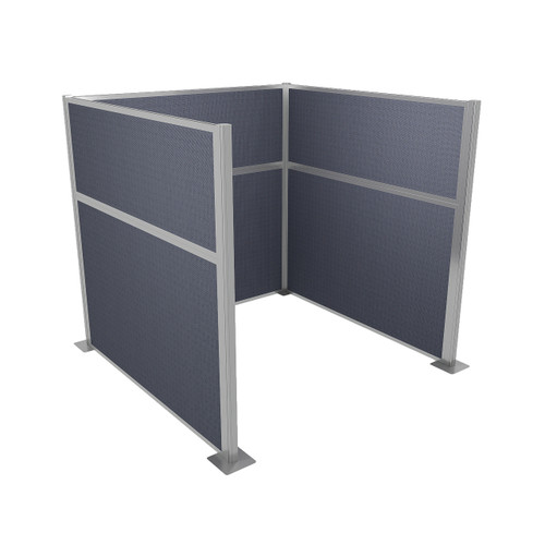 Portable Partition Wall Pre-Configured Hush Panel Cubicle, U Shape 6' x 6' Ocean Woven Fabric - Silver Trim