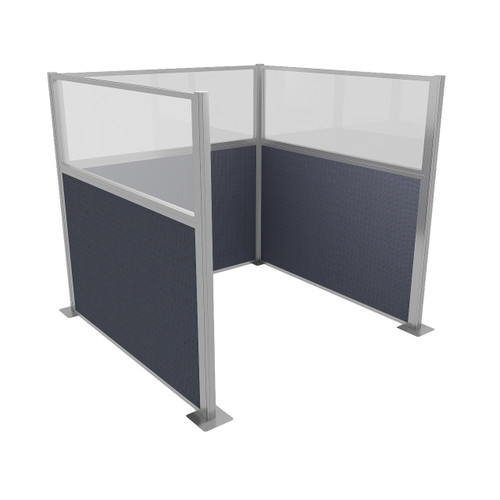 Portable Partition Wall Pre-Configured Hush Panel Cubicle, U Shape 6' x 6' W/ Window Ocean Woven Fabric - Silver Trim