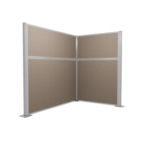 Acoustic Portable Partition Pre-Configured Hush Panel Cubicle, L Shape 6' x 4' Slate Woven Fabric - Silver Trim
