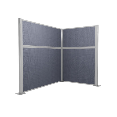 Acoustic Portable Partition Pre-Configured Hush Panel Cubicle, L Shape 6' x 4' Ocean Woven Fabric - Silver Trim