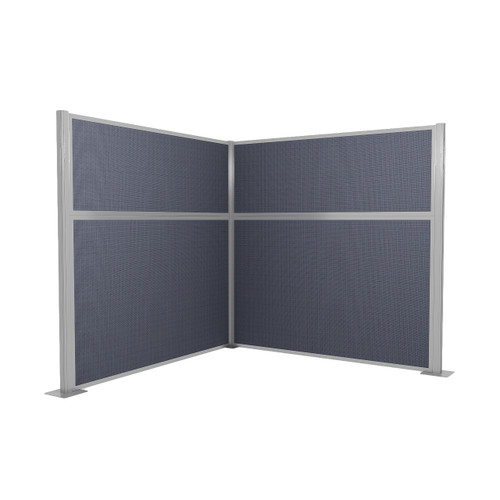 Acoustic Portable Partition Pre-Configured Hush Panel Cubicle, L Shape 6' x 6' Ocean Woven Fabric - Silver Trim