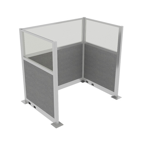 Portable Partition Wall Pre-Configured Hush Panel Electric Cubicle, U Shape 6' x 4' W/ Window Cloud Gray Woven Fabric - Silver Trim