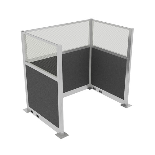 Portable Partition Wall Pre-Configured Hush Panel Electric Cubicle, U Shape 6' x 4' W/ Window Charcoal Gray Woven Fabric - Silver Trim