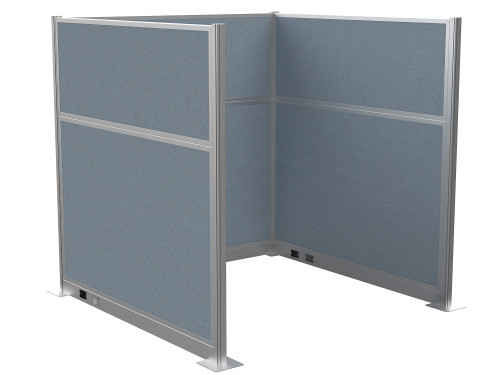 Portable Partition Wall Pre-Configured Hush Panel™ Electric Cubicle, U Shape 6' x 6' Powder Blue Fabric - Silver Trim