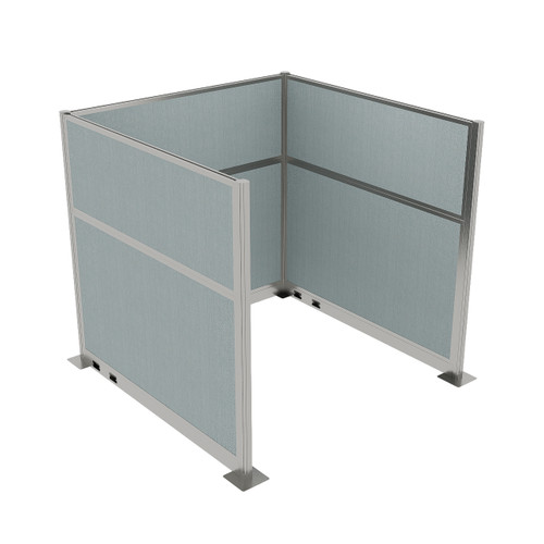 Portable Partition Wall Pre-Configured Hush Panel Electric Cubicle, U Shape 6' x 6' Powder Blue Woven Fabric - Silver Trim