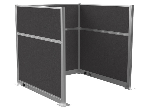 Portable Partition Wall Pre-Configured Hush Panel™ Electric Cubicle, U Shape 6' x 6' Charcoal Gray Fabric - Silver Trim