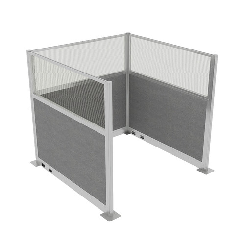 Portable Partition Wall Pre-Configured Hush Panel Electric Cubicle, U Shape 6' x 6' W/ Window Cloud Gray Woven Fabric - Silver Trim