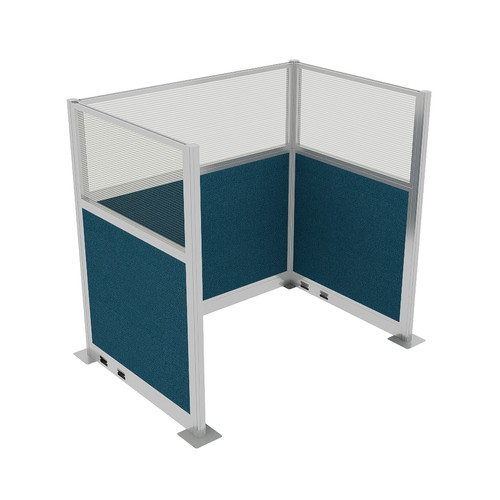 Portable Partition Wall Pre-Configured Hush Panel Electric Cubicle, U Shape 6' x 4' W/ Window Caribbean Woven Fabric - Silver Trim
