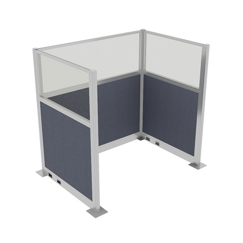 Portable Partition Wall Pre-Configured Hush Panel Electric Cubicle, U Shape 6' x 4' W/ Window Ocean Woven Fabric - Silver Trim