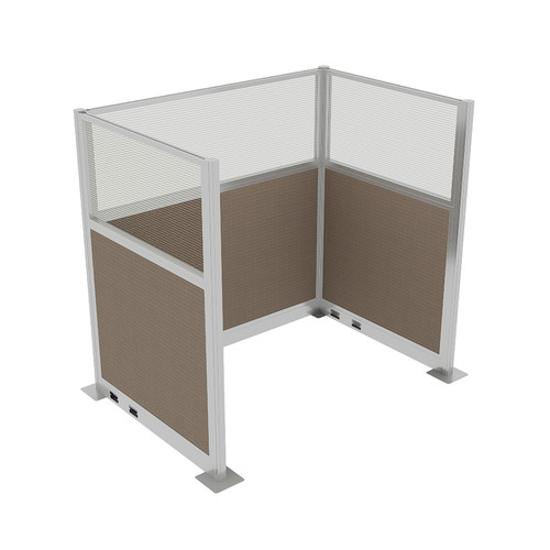 Portable Partition Wall Pre-Configured Hush Panel Electric Cubicle, U Shape 6' x 4' W/ Window Slate Woven Fabric - Silver Trim