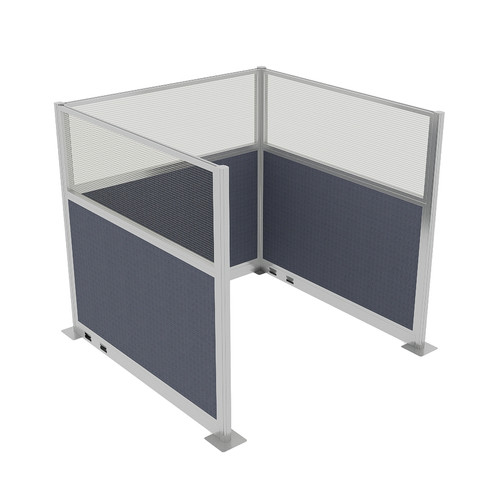 Portable Partition Wall Pre-Configured Hush Panel Electric Cubicle, U Shape 6' x 6' W/ Window Ocean Woven Fabric - Silver Trim