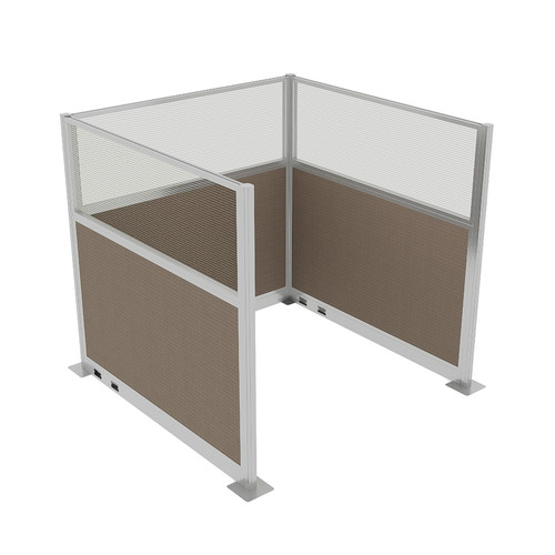 Portable Partition Wall Pre-Configured Hush Panel Electric Cubicle, U Shape 6' x 6' W/ Window Slate Woven Fabric - Silver Trim
