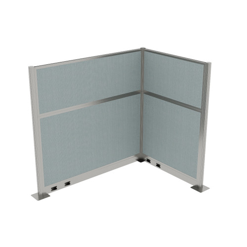 Acoustic Portable Partition Pre-Configured Hush Panel Electric Cubicle, L Shape 6' x 4' Powder Blue Woven Fabric - Silver Trim