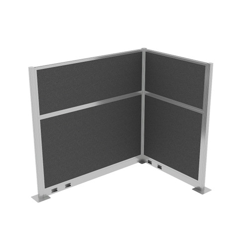 Acoustic Portable Partition Pre-Configured Hush Panel Electric Cubicle, L Shape 6' x 4' Charcoal Woven Fabric - Silver Trim