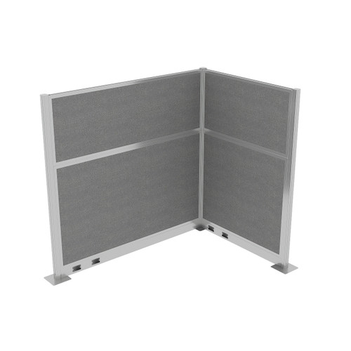 Acoustic Portable Partition Pre-Configured Hush Panel Electric Cubicle, L Shape 6' x 4' Cloud Gray Woven Fabric - Silver Trim