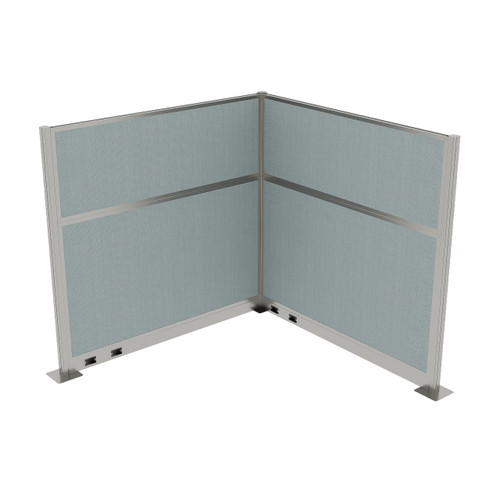 Acoustic Portable Partition Pre-Configured Hush Panel Electric Cubicle, L Shape 6' x 6' Powder Blue Woven Fabric - Silver Trim