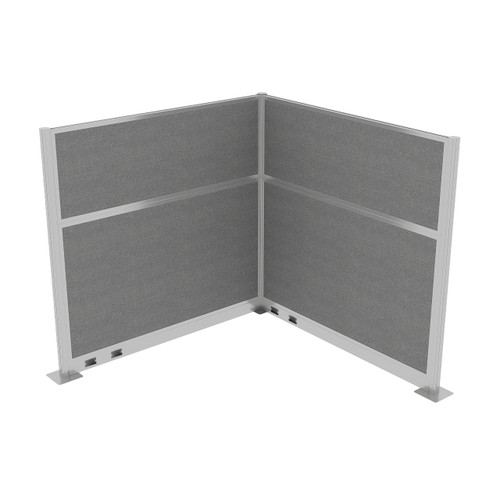 Acoustic Portable Partition Pre-Configured Hush Panel Electric Cubicle, L Shape 6' x 6' Cloud Gray Woven Fabric - Silver Trim