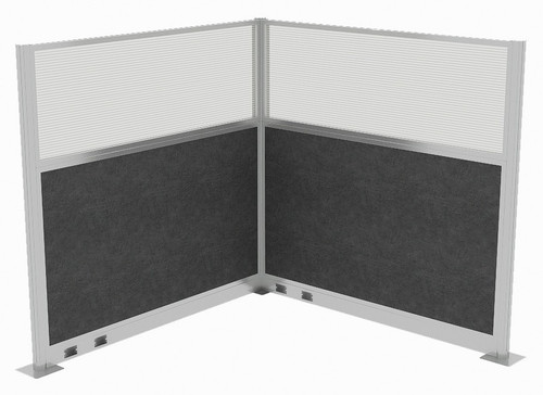 Acoustic Portable Partition Pre-Configured Hush Panel Electric Cubicle, L Shape 6' x 6' W/ Window Classic Gray Fabric - Silver Trim