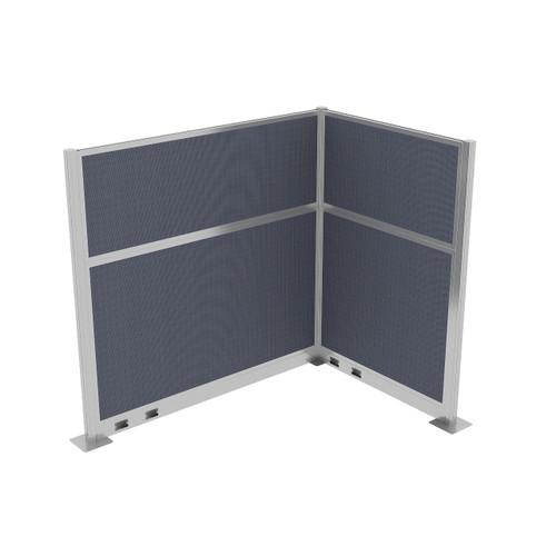 Acoustic Portable Partition Pre-Configured Hush Panel Electric Cubicle, L Shape 6' x 4' Ocean Woven Fabric - Silver Trim
