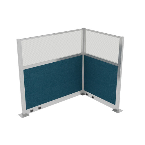 Acoustic Portable Partition Pre-Configured Hush Panel Electric Cubicle, L Shape 6' x 4' w/ Window Caribbean Woven Fabric - Silver Trim
