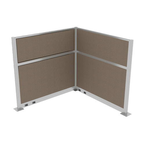 Acoustic Portable Partition Pre-Configured Hush Panel Electric Cubicle, L Shape 6' x 6' Slate Woven Fabric - Silver Trim