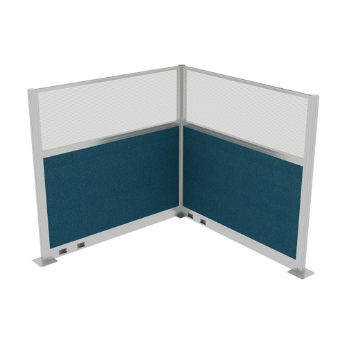 Acoustic Portable Partition Pre-Configured Hush Panel Electric Cubicle, L Shape 6' x 6' W/ Window Caribbean Woven Fabric - Silver Trim