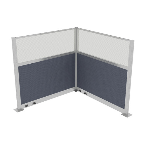 Acoustic Portable Partition Pre-Configured Hush Panel Electric Cubicle, L Shape 6' x 6' W/ Window Ocean Woven Fabric - Silver Trim