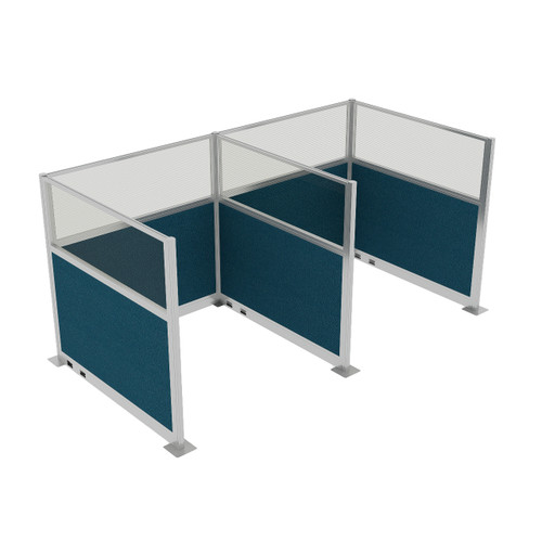 Acoustic Portable Partition Wall Pre-Configured Hush Panel Electric Cubicles 6' x 6' W/ Window Caribbean Woven Fabric - Silver Trim