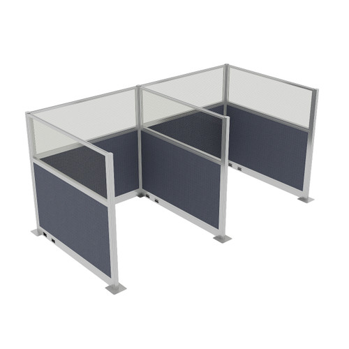 Acoustic Portable Partition Wall Pre-Configured Hush Panel Electric Cubicles 6' x 6' W/ Window Ocean Woven Fabric - Silver Trim