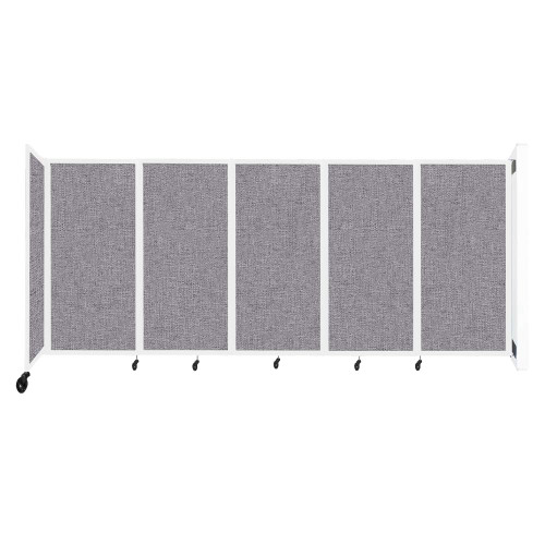 Wall-Mounted Room Divider 360 Folding Partition - 14' x 6' - Cloud Gray Fabric - White Frame