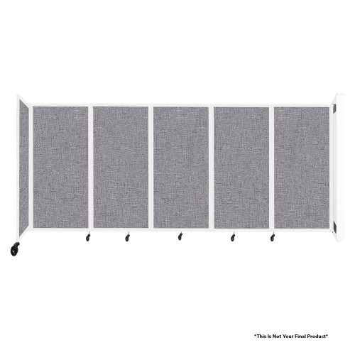 Wall-Mounted Room Divider 360 Folding Partition - 14' x 6' - Rye Fabric - White Frame
