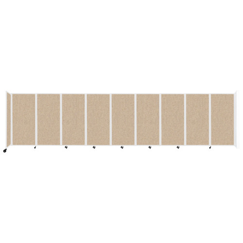 Wall-Mounted Room Divider 360 Folding Partition - 25' x 6' - Beige Fabric - White Frame