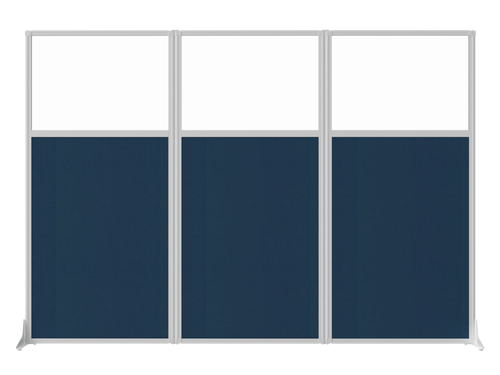 Work Station Screen - 99" x 70" W/ Window - Navy Blue Fabric - White Frame