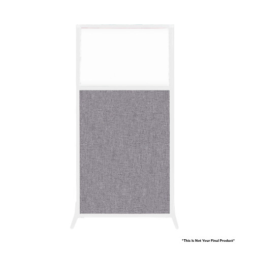 Work Station Screen - 33" x 70" W/ Window - Charcoal Gray Fabric - White Frame