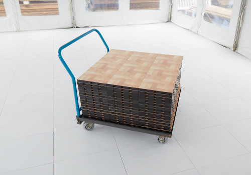 The Transport Cart is designed to haul around EverBlock Flooring tiles anywhere.
