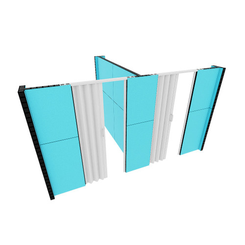 EverPanel 10'6" x 8'6" x 7' T-Shaped Wall Kit w/ 2 Doors - Light Blue SoundSorb With Black Trim