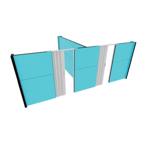 EverPanel 12'6" x 12'6" x 7' T-Shaped Wall Kit w/ 2 Doors - Light Blue SoundSorb With Black Trim