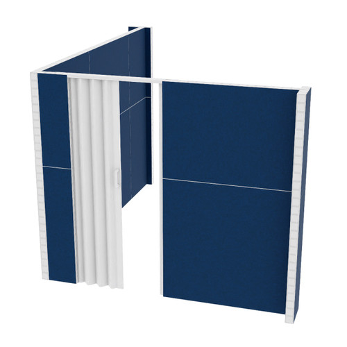 EverPanel 10'3" x 8'6" x 7' L-Shaped Wall Kit w/ Door - Dark Blue SoundSorb With White Trim