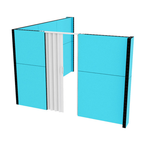 EverPanel 12'3" x 10'6" x 7' L-Shaped Wall Kit w/ Door - Light Blue SoundSorb With Black Trim