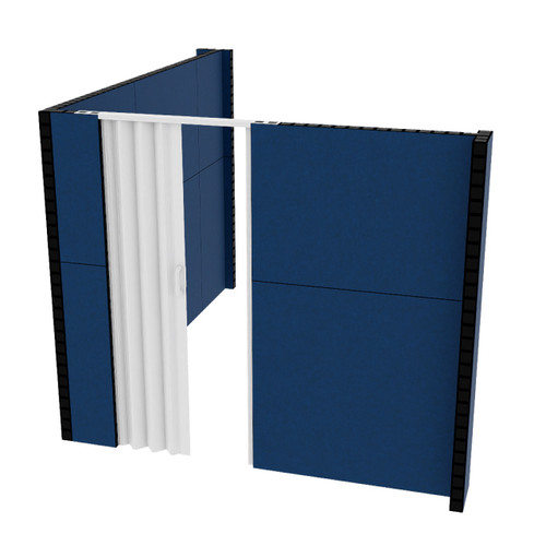 EverPanel 10'3" x 8'6" x 7' L-Shaped Wall Kit w/ Door - Dark Blue SoundSorb With Black Trim