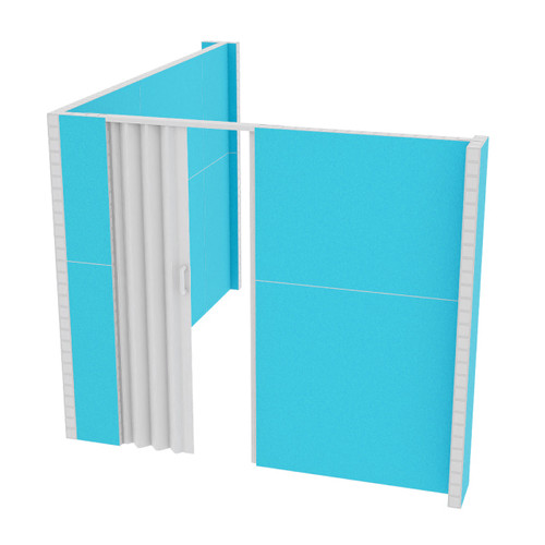 EverPanel 10'3" x 8'6" x 7' L-Shaped Wall Kit w/ Door - Light Blue SoundSorb With White Trim