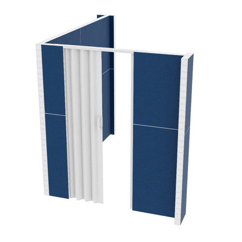 EverPanel 8'3" x 6'6" x 7' L-Shaped Wall Kit w/ Door - Dark Blue SoundSorb With White Trim