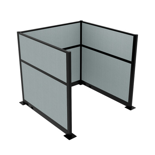 Portable Partition Wall Pre-Configured Hush Panel Electric Cubicle, U Shape 6' x 6' Powder Blue Woven Fabric - Black Trim