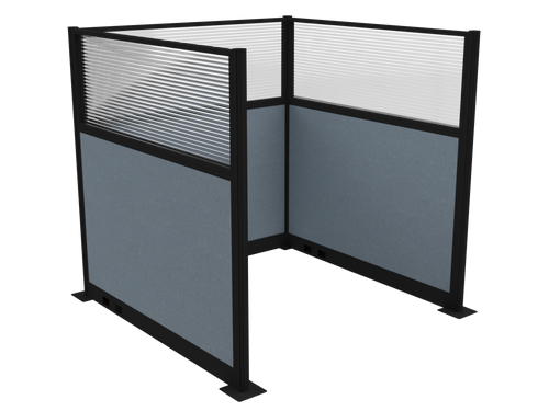 Pre-Configured Hush Panelª Electric Cubicle (U Shape) 6' x 6' W/ Window Powder Blue Fabric - Black Trim