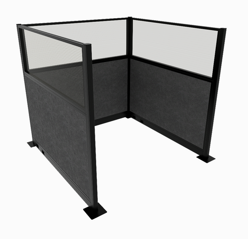 Portable Partition Wall Pre-Configured Hush Panel Electric Cubicle, U Shape 6' x 6' W/ Window Classic Gray Fabric - Black Trim
