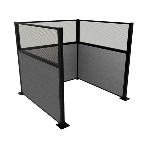 Portable Partition Wall Pre-Configured Hush Panel Electric Cubicle, U Shape 6' x 6' W/ Window Cloud Gray Woven Fabric - Black Trim