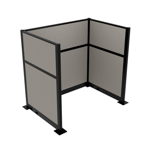 Portable Partition Wall Pre-Configured Hush Panel Electric Cubicle, U Shape 6' x 4' Slate Woven Fabric - Black Trim